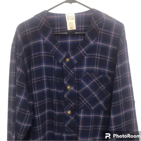 John Blair Mens Blue Flannel Nightshirt Size Medium / Large - Picture 1 of 10